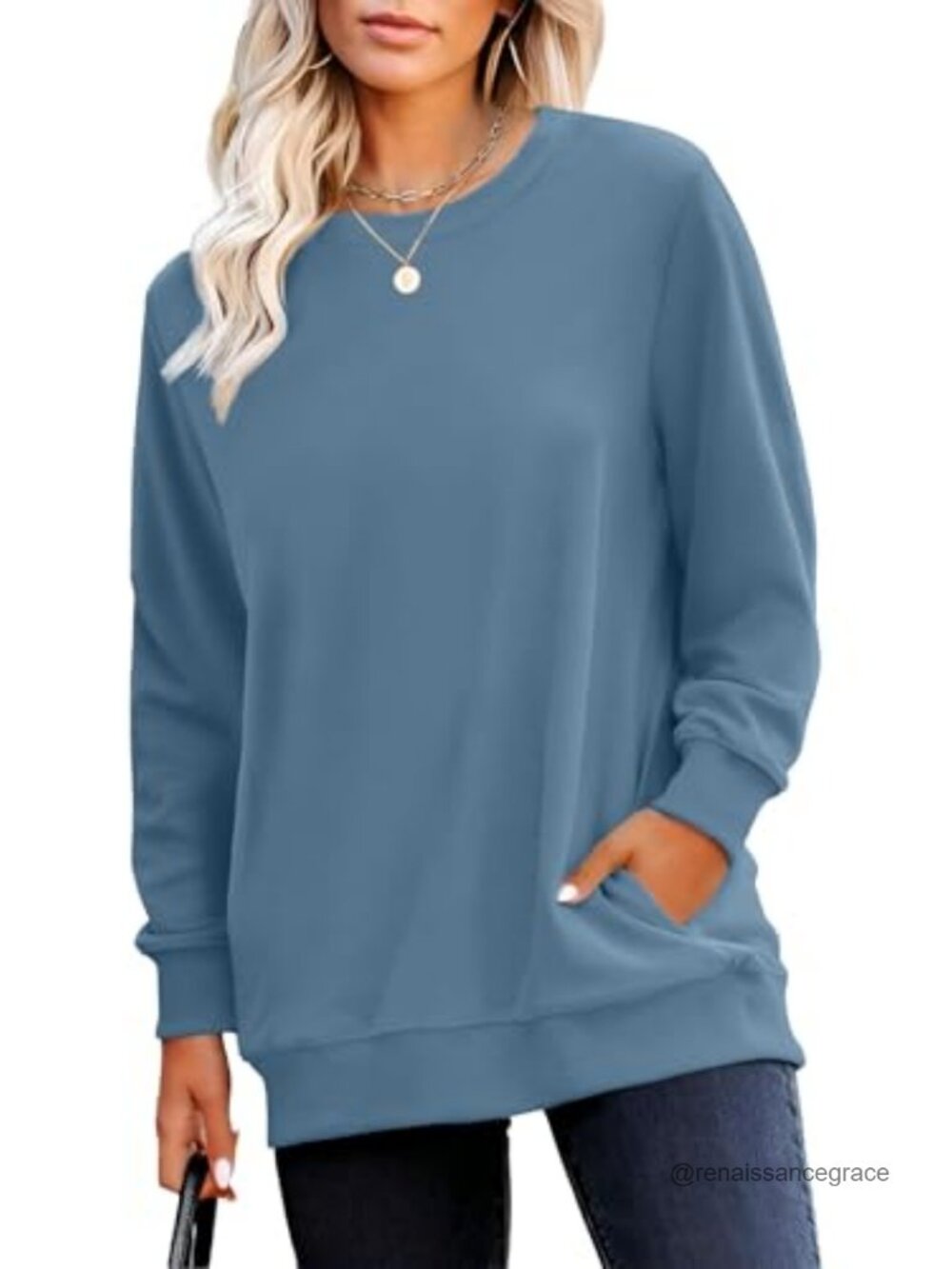 RUMIA Crewneck Sweatshirt Long Sleeve Tunic Top with Pockets